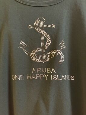 Aruba One Happy Islands Rhinestone Anchor Tee - Green
